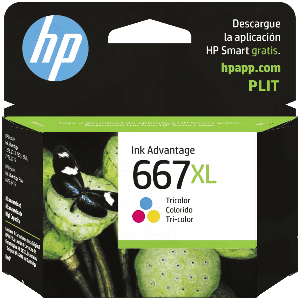 Cartucho de Tinta HP 667XL Tricolor 8ml de Alto Rendimiento Ink Advantage Original #3YM80AL