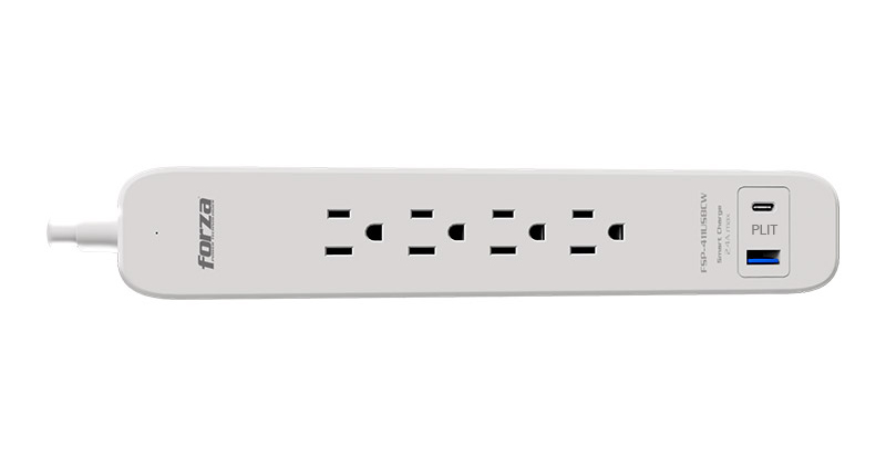 Regleta Protectora de Voltaje y Sobretensión Forza 1625W / 1000J con USB-A y USB-C