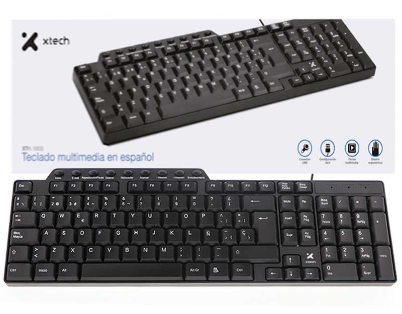 Teclado USB en Español Xtech XTK-160S, Negro