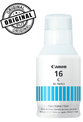 Original: Botella de Tinta Canon GI-16 Cyan para Impresoras Canon Maxify: Gx 3010, Gx4010, Gx6010, Gx7010