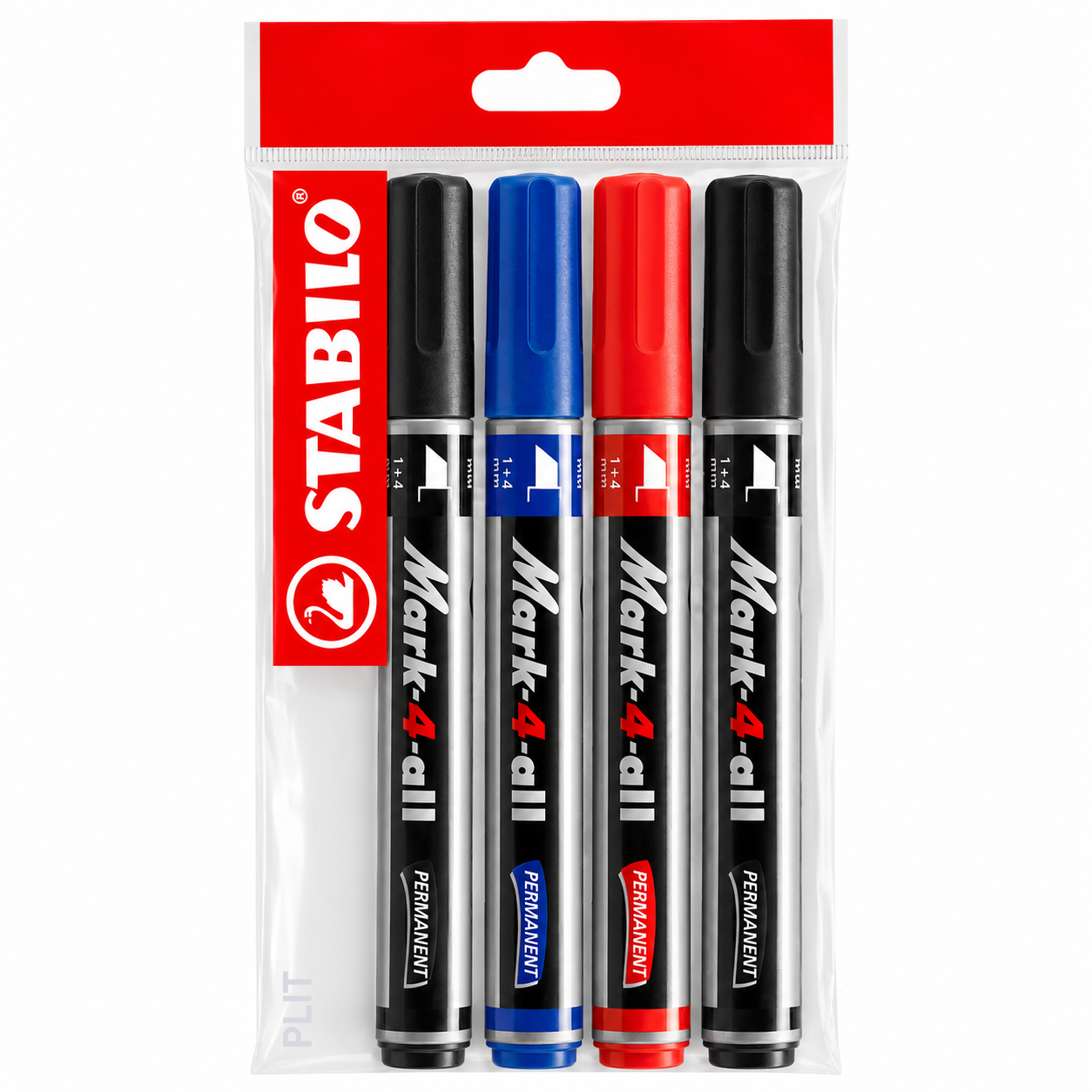 Set de Marcadores Permanentes Stabilo Mark-4-All Punta Cincel/Biselada, 4 pcs