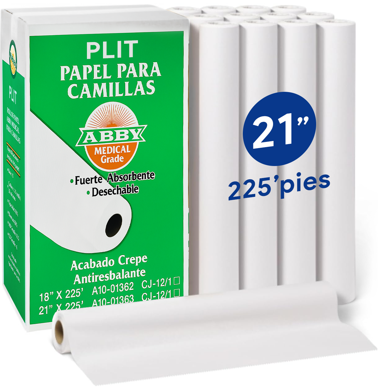 Rollo de Papel 21" x 225' para Camilla y Equipos Médicos Quirúrgicos, Blanco - ABBY Medical Grade A10-01363
