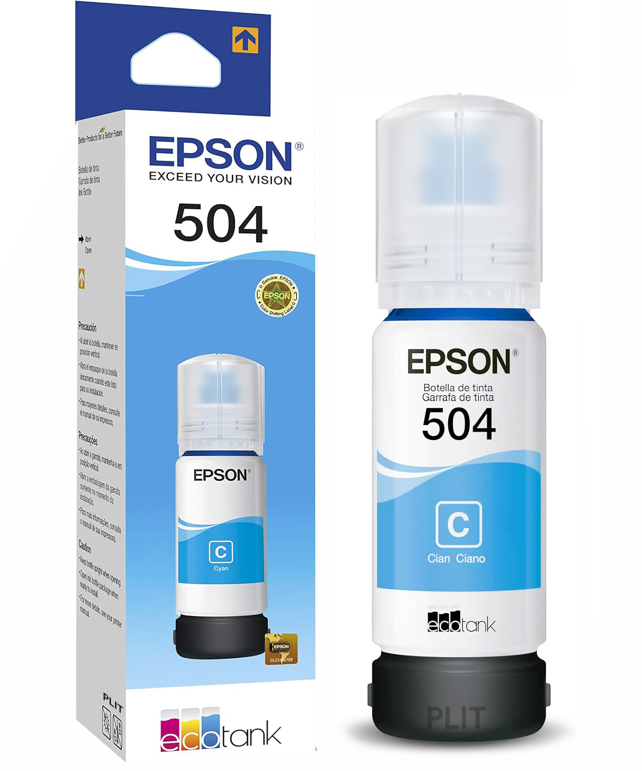 Original: Botella de Tinta Epson 504 Cyan (Azul) para Impresoras EcoTank L4250, L4260, L6270
