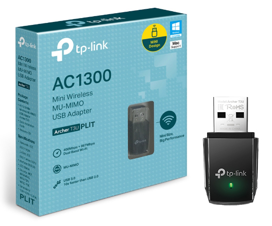 Adaptador Mini USB TP-Link Archer T3U AC1300 MU-MIMO Dual Band