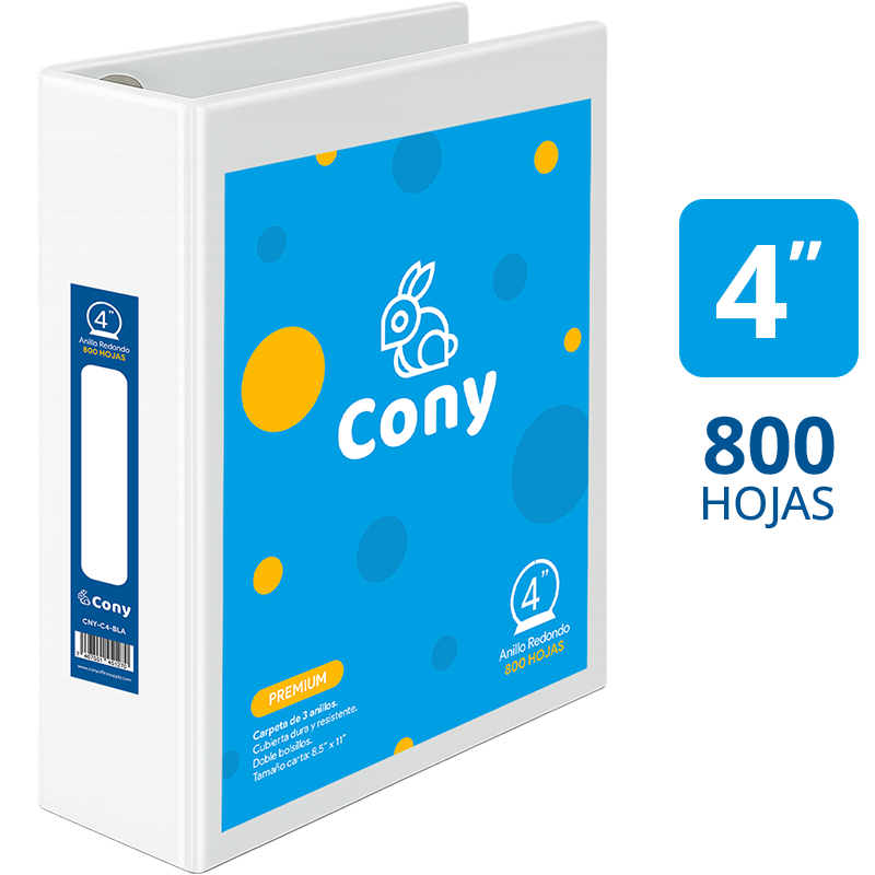 Carpeta Cony de 4" Pulgadas con Cover, Blanco