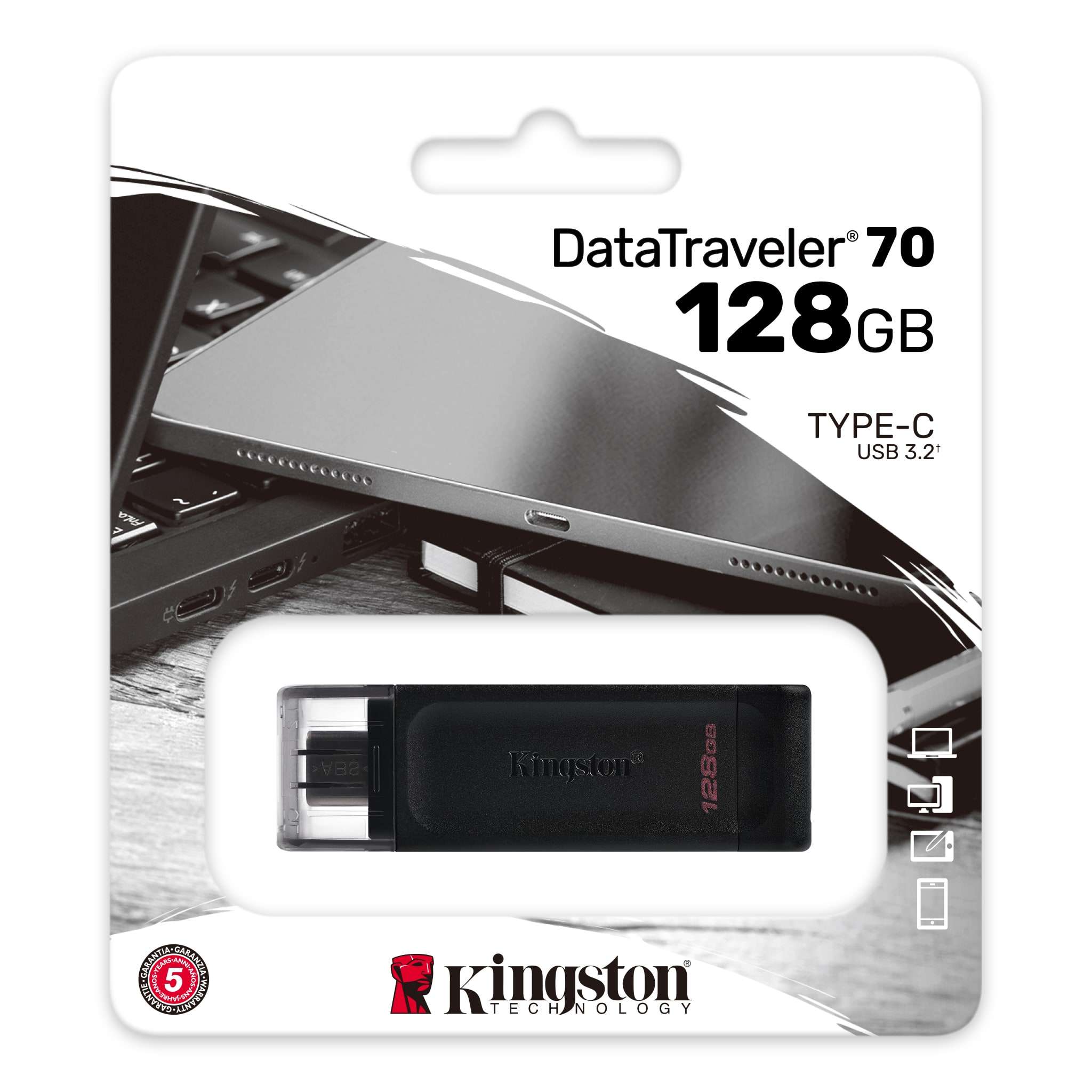 Memoria USB Tipo C 3.2 de 128GB - Kingston DataTraveler 70 USB-C