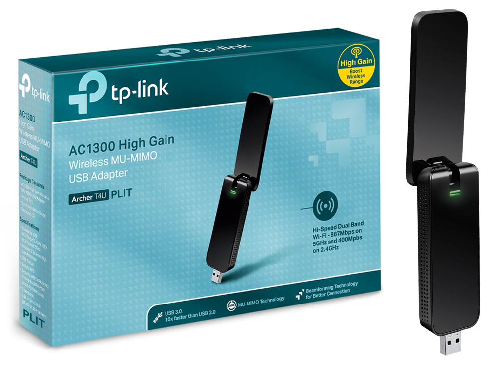 Adaptador USB Wi-Fi 5 Inalámbrico TP-Link Archer T4U AC1300 Dual Band