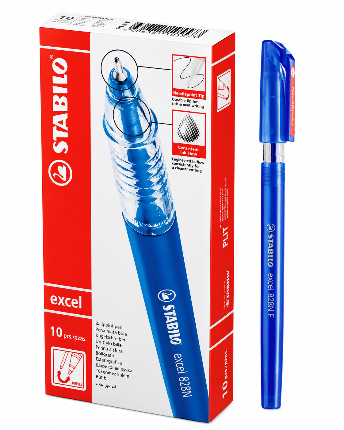Bolígrafos Stabilo Excel 828N Fino Azul, 10 Lapiceros