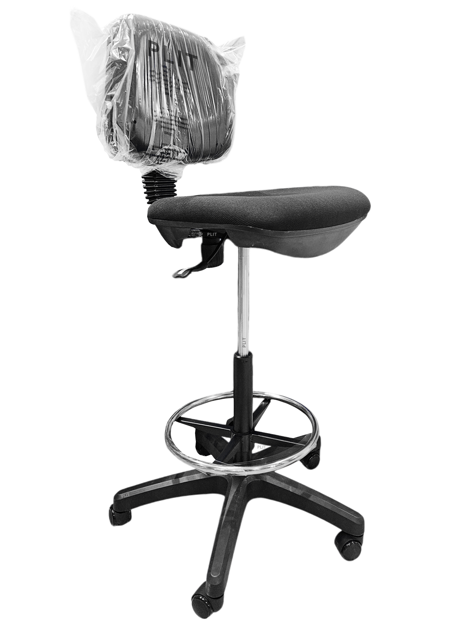 Silla de Cajero con Base Plástica y Ruedas para Banca, Negro