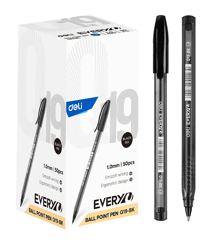 Bolígrafo Lapicero Deli Every Ball Point Pen 1.0 mm Negro, 50 Unidades